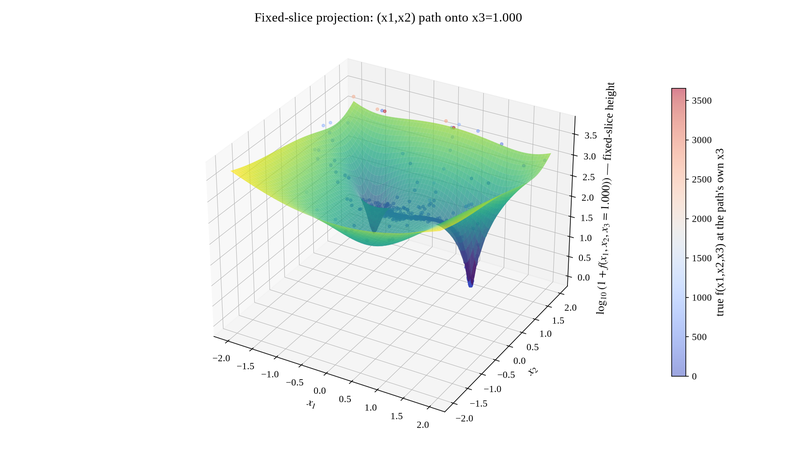 A fixed-slice projection of the 3-variable trajectory
