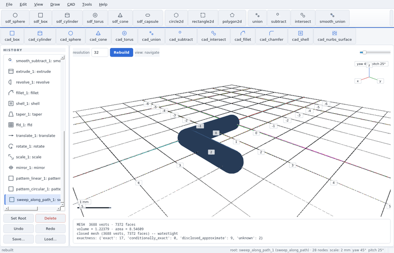 GeoStudio screenshot (toolbar run): sweep along path