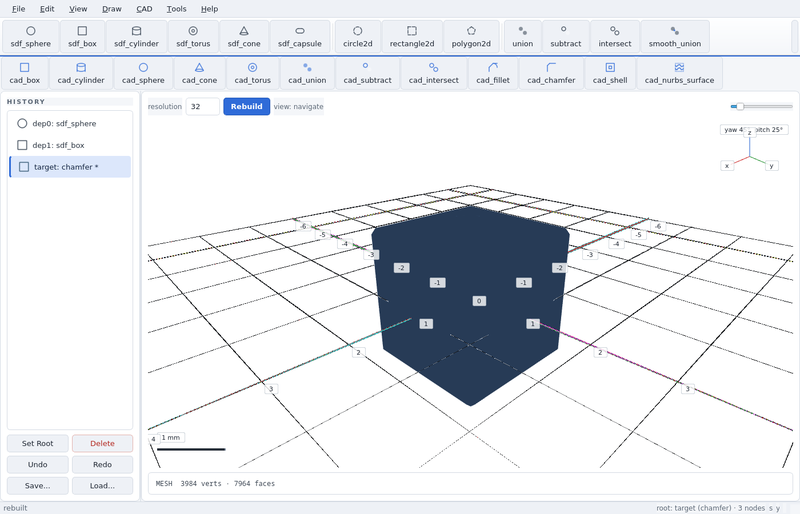 GeoStudio screenshot (sandbox run): chamfer
