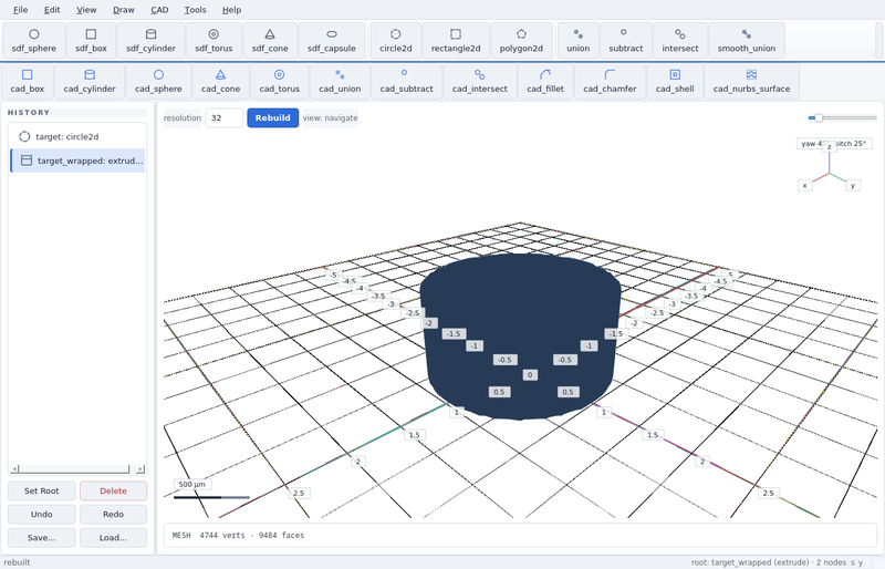 GeoStudio screenshot (sandbox run): circle2d