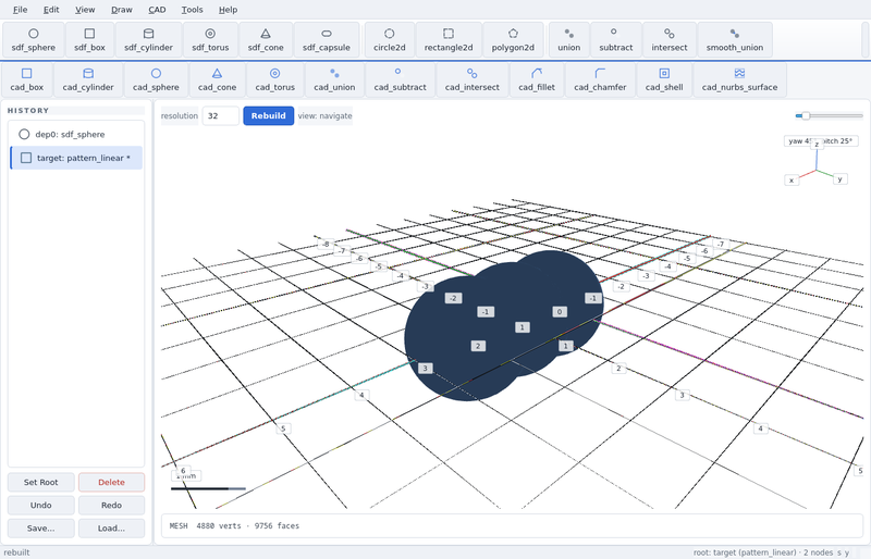 GeoStudio screenshot (sandbox run): pattern linear