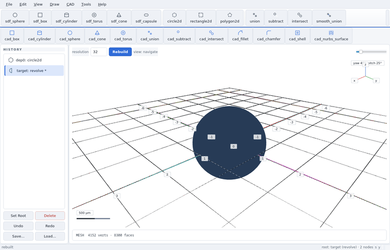 GeoStudio screenshot (sandbox run): revolve