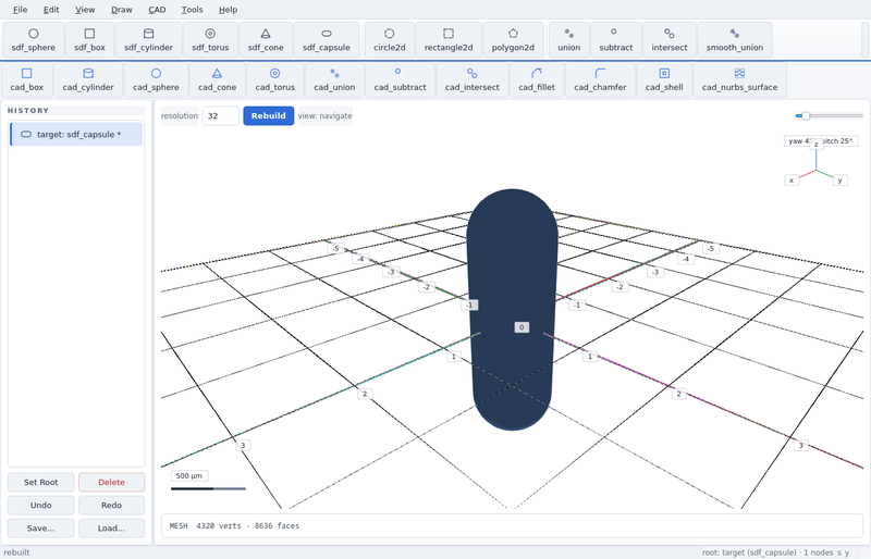 GeoStudio screenshot (sandbox run): sdf capsule