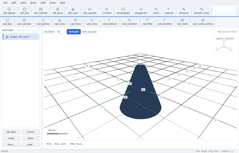 GeoStudio screenshot (sandbox run): sdf cone