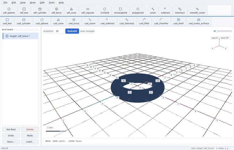 GeoStudio screenshot (sandbox run): sdf torus