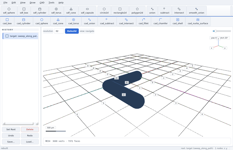 GeoStudio screenshot (sandbox run): sweep along path