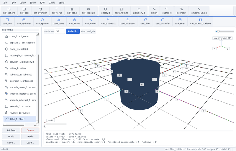 GeoStudio screenshot (toolbar run): fillet