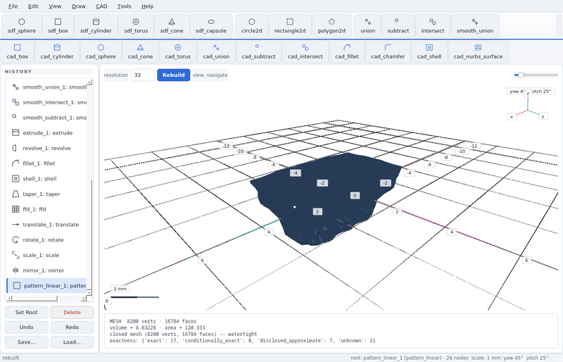 GeoStudio screenshot (toolbar run): pattern linear