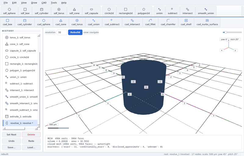 GeoStudio screenshot (toolbar run): revolve