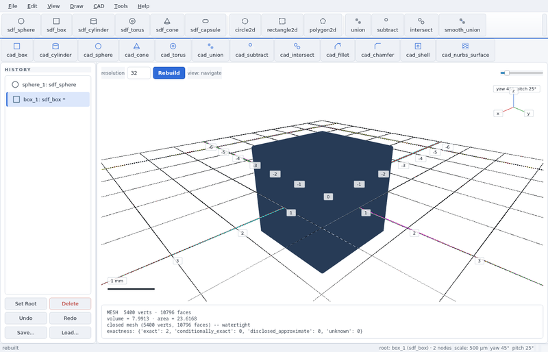 GeoStudio screenshot (toolbar run): sdf box