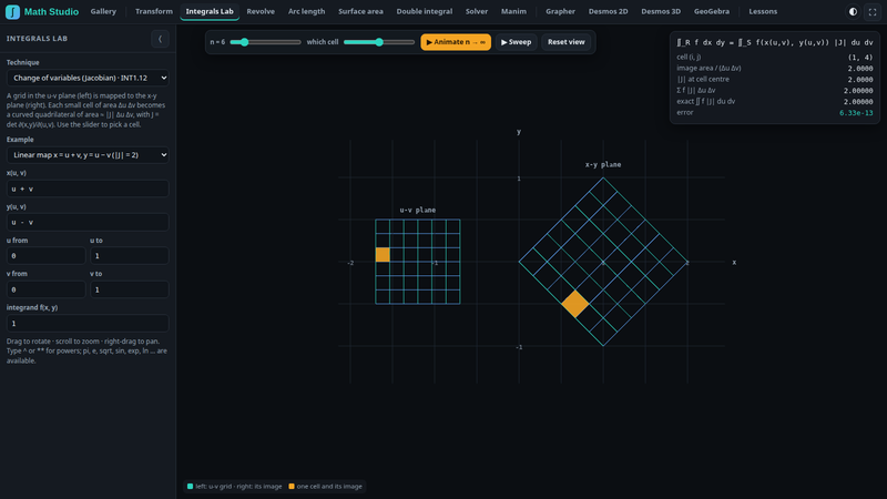 Integrals Lab: change of variables, one grid cell and its image