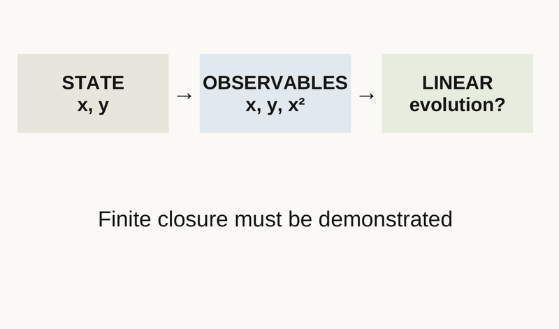 Slide 20 diagram: Koopman changes what we observe